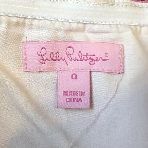 Lilly Pulitzer Dress 0 Strapless Lined Embroidered Pink Yellow Lined Embroidered - Picture 3 of 10